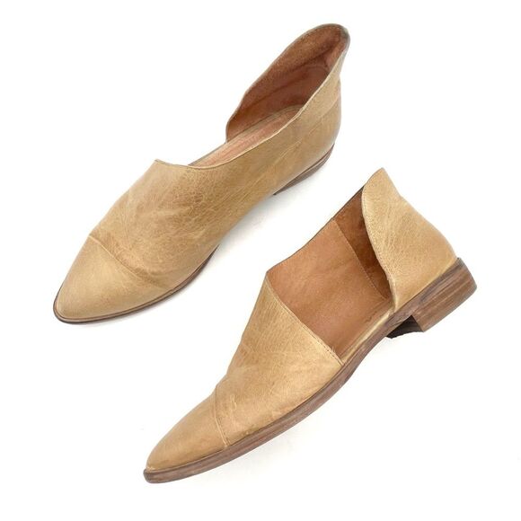 Free People Royale Cutout Flat Size 39.5 /9 Tan Leather Pointed Toe Boho Western - Picture 1 of 16